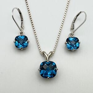 Beautiful 8ctw London Blue Spinel Necklace & Earrings Set in Sterling Silver
